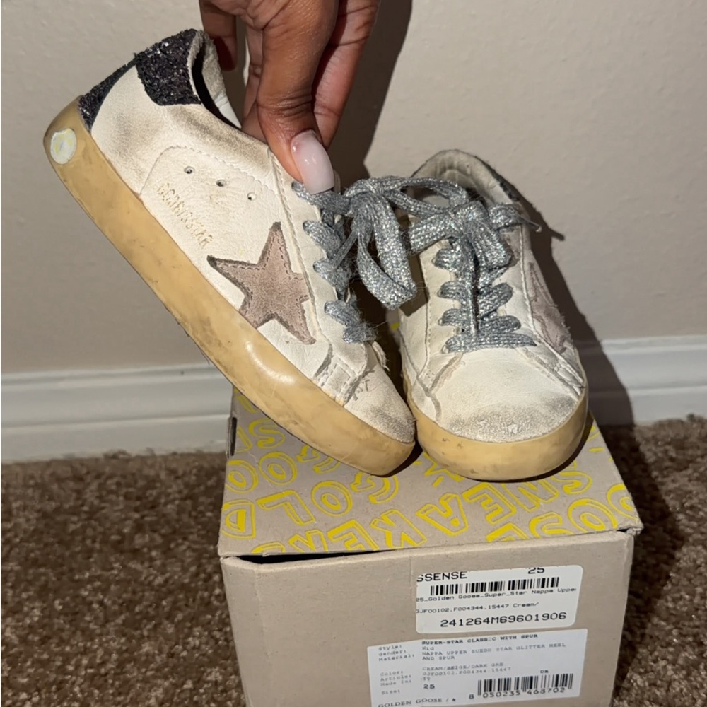 Golden Goose Kids Beige and Glitter Black Sneakers